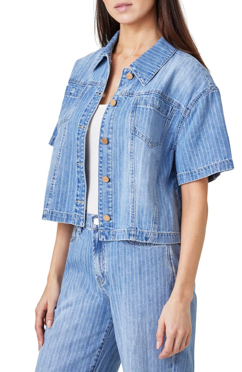 Habitual Oversize Short Sleeve Crop Denim Shirt, Alternate, color, Splash