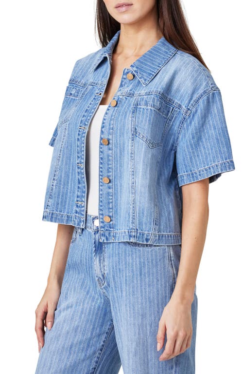 Habitual Oversize Short Sleeve Crop Denim Shirt In Splash