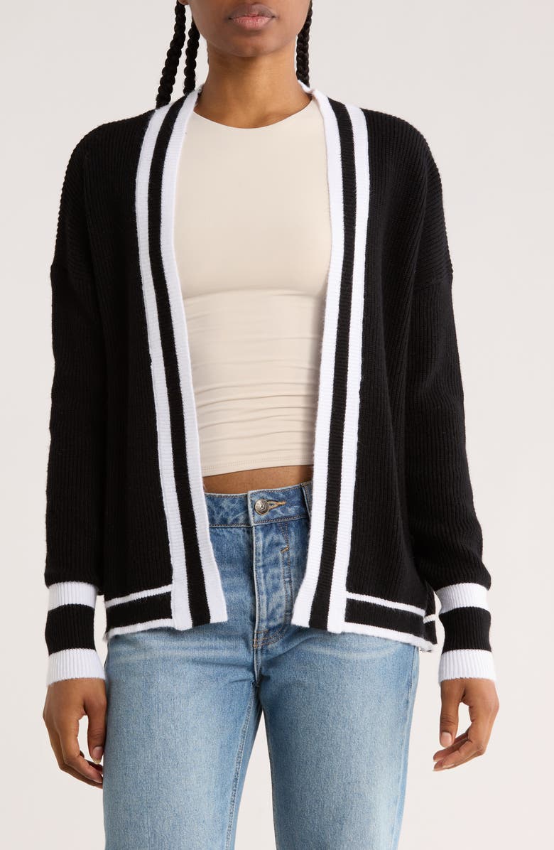 Vigoss Two-Tone Cardigan, Main, color, Black/ White