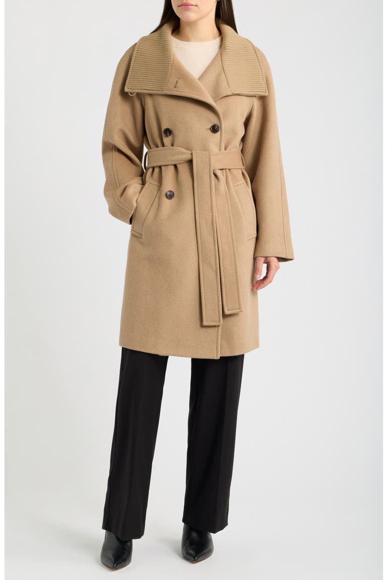 Wool Blend Wrap Coat with Rib Wing Collar, Main, color, CAMEL