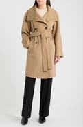 Calvin Klein Wool Blend Wrap Coat with Rib Wing Collar