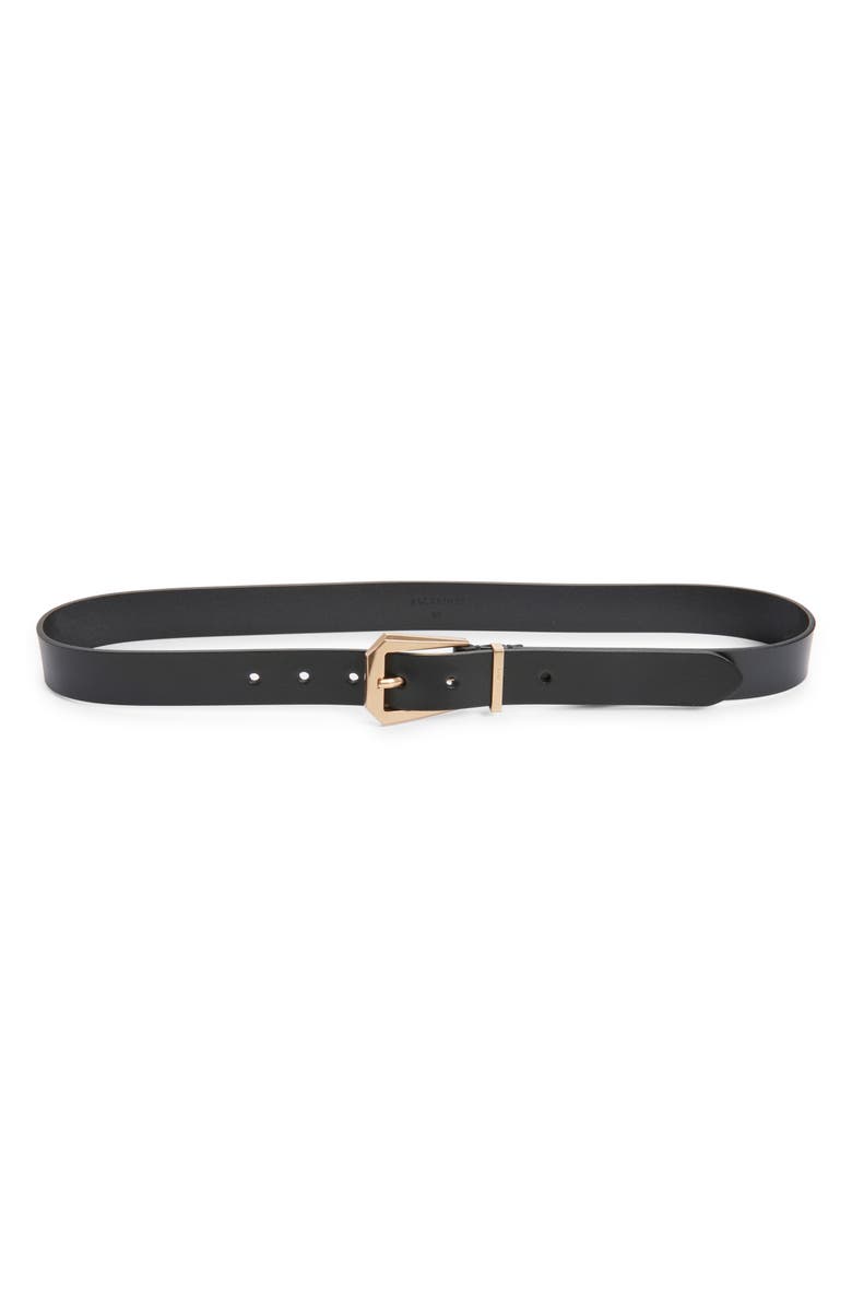 AllSaints Western Hex Leather Belt, Main, color, Black / Antique Brass