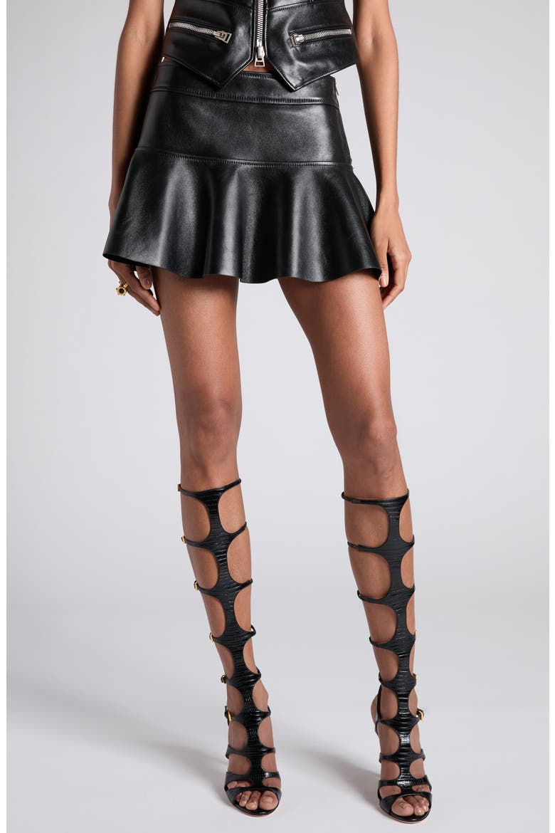 Shiny Plongé Leather Miniskirt, Main, color, BLACK