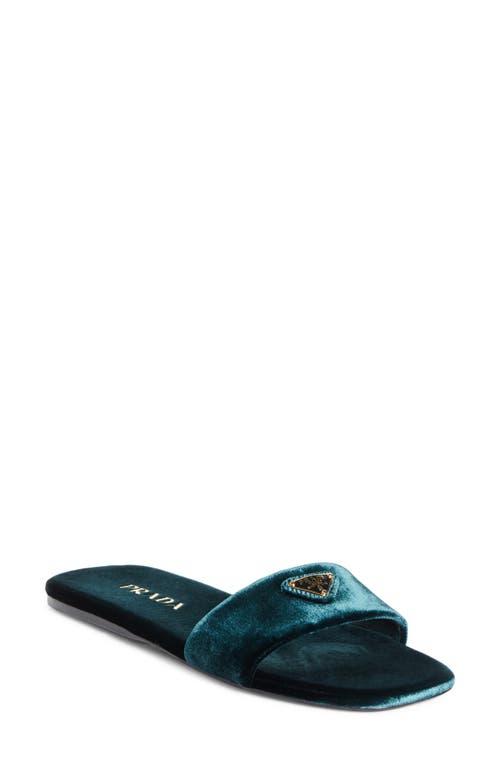 Shop Prada Logo Velvet Slide Sandal In Bottiglia