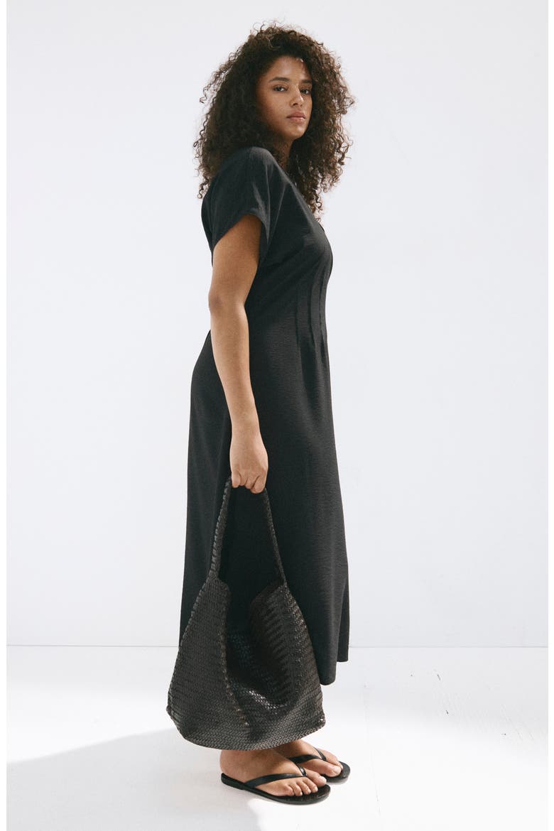 Flared V-Neck Dress, Alternate, color, BLACK