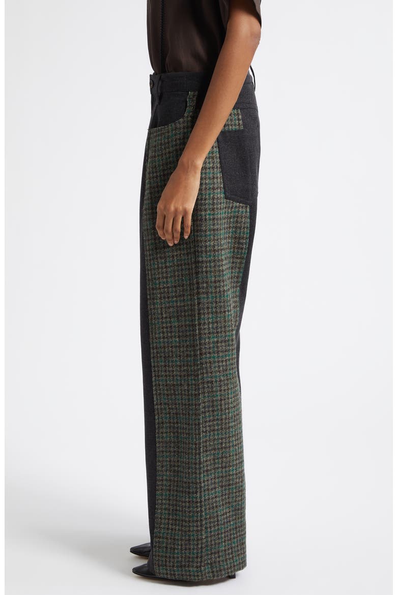 Cesaire Wool Houndstooth & Cotton Twill Pants, Alternate, color, JUNGLE