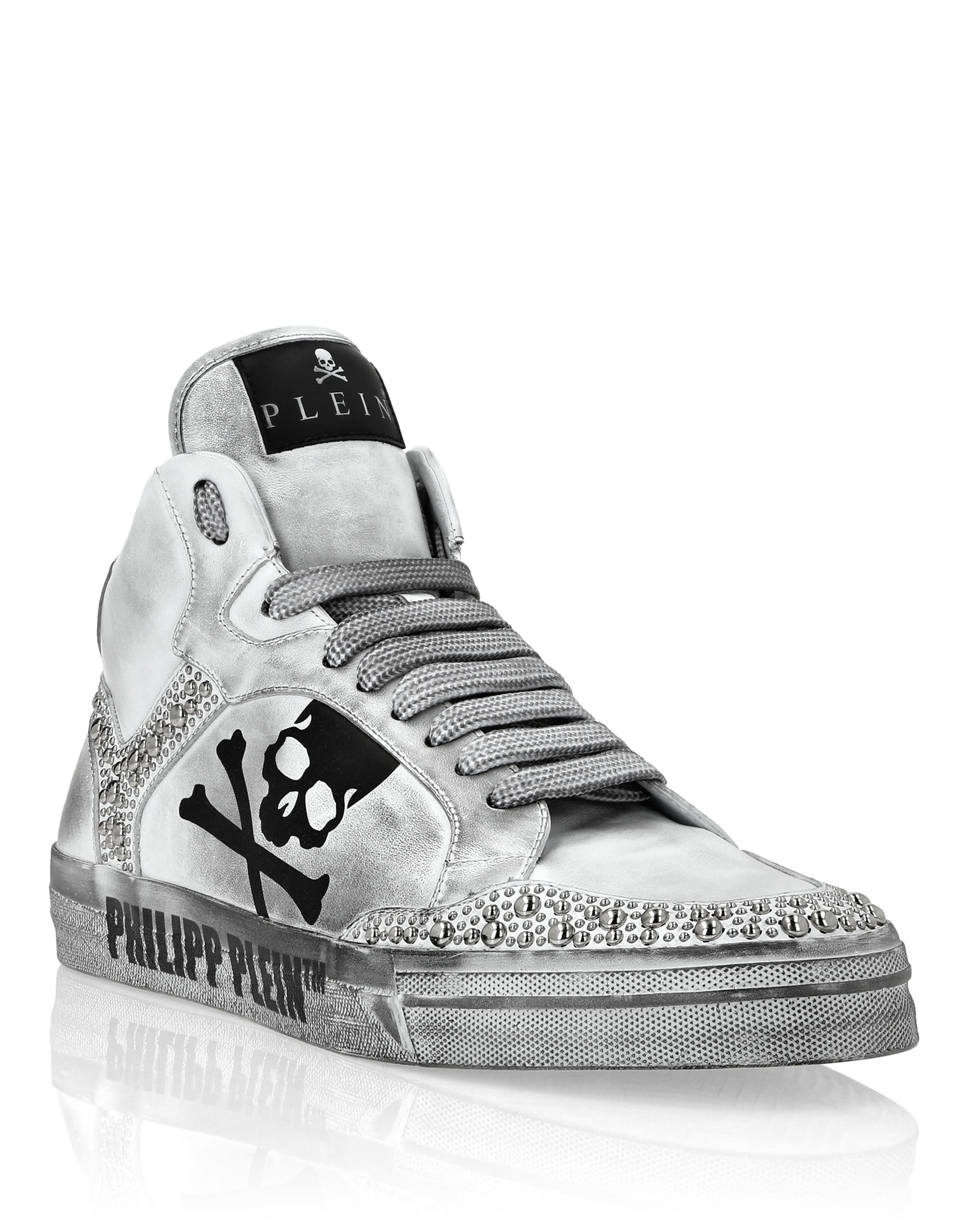 Nappa Leather Hi-Top Sneakers Studs Retrokickz Tm Unisex, Main, color, white/black
