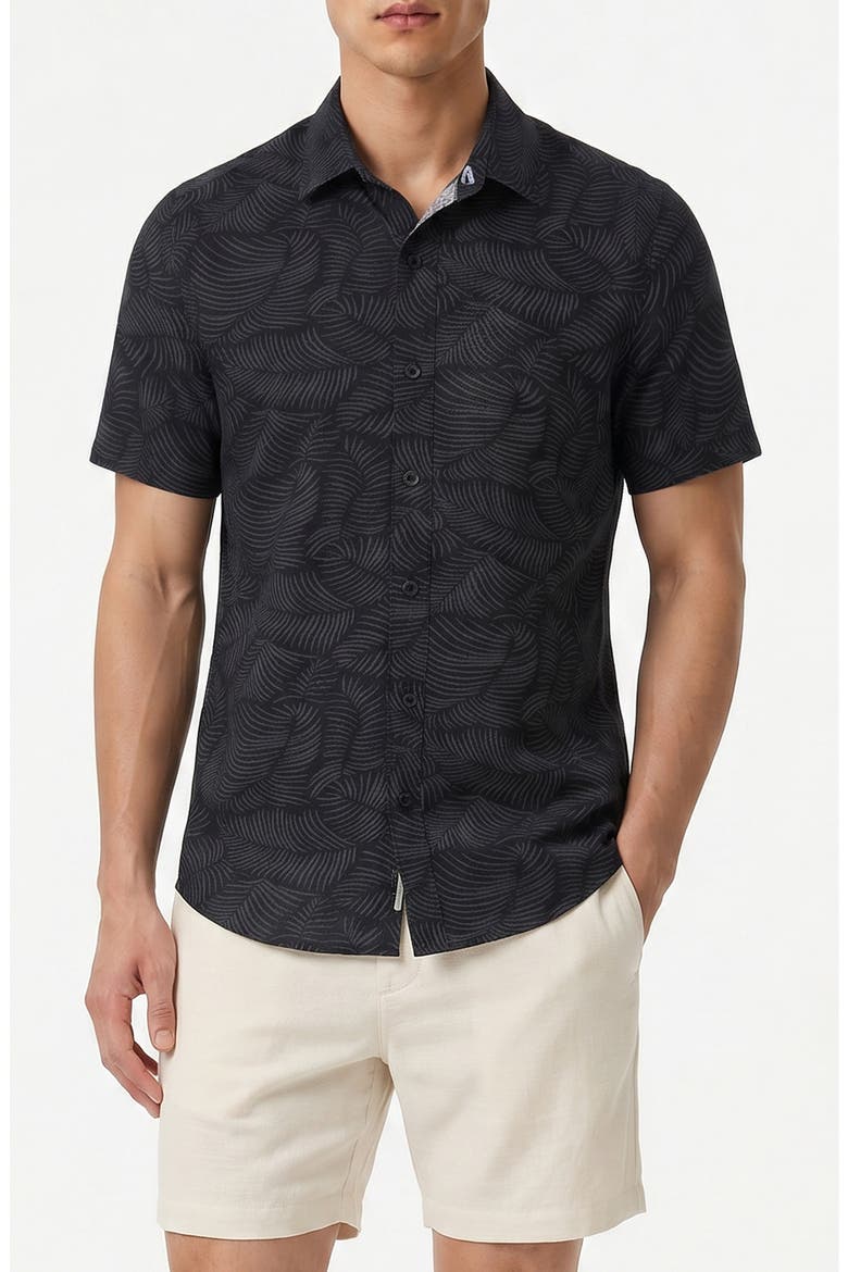 Short Sleeve Linen Blend Button-Up Shirt, Main, color, BLACK