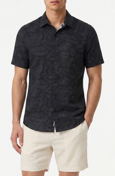 Short Sleeve Linen Blend Button-Up Shirt
