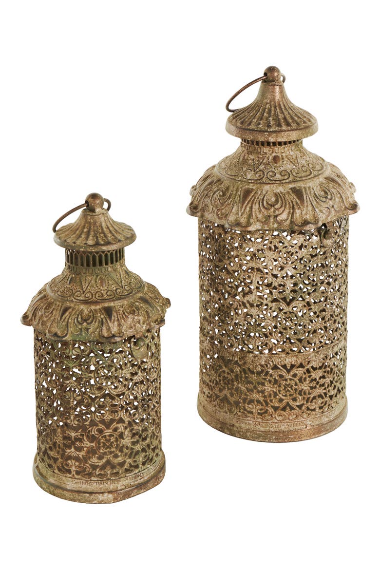 Set of 2 Lantern Candleholders, Main, color, BROWN
