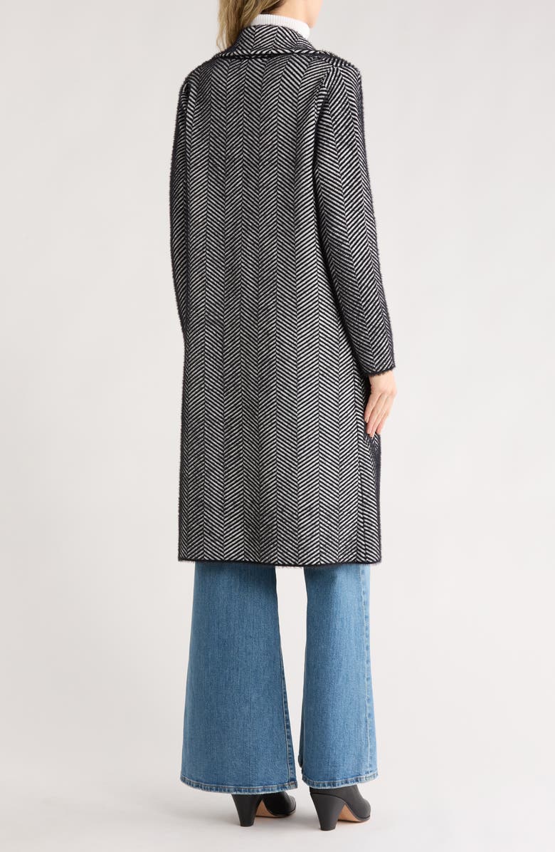 Love Token Herringbone Print Longline Coat, Alternate, color, Black