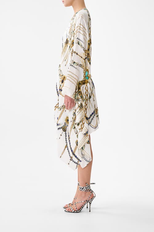Camilla Short Kaftan With Waist Tab In White