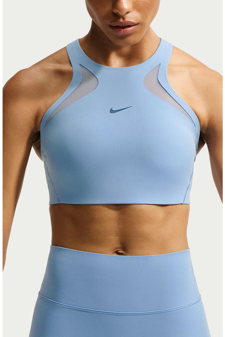 Universe High Neck Medium Impact Sports Bra, Main, color, 486 WORKBLUE/ SLATE