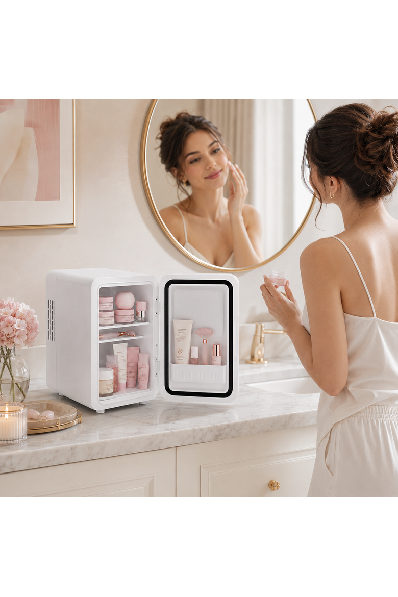 Mini Beauty Fridge with LED Mirror Door, Alternate, color, White
