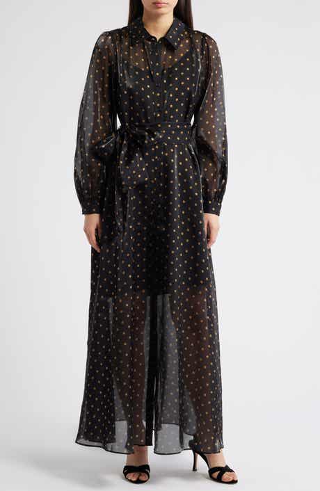 Julia Jordan Polka Dot Long Sleeve Sheer Shirtdress