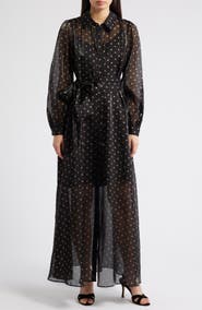 Julia Jordan Polka Dot Long Sleeve Sheer Shirtdress