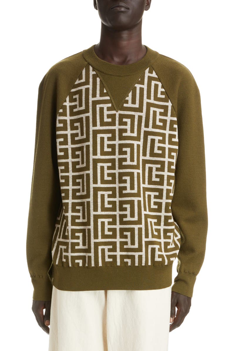 Balmain Macro Monogram Wool Blend Sweater, Main, color,