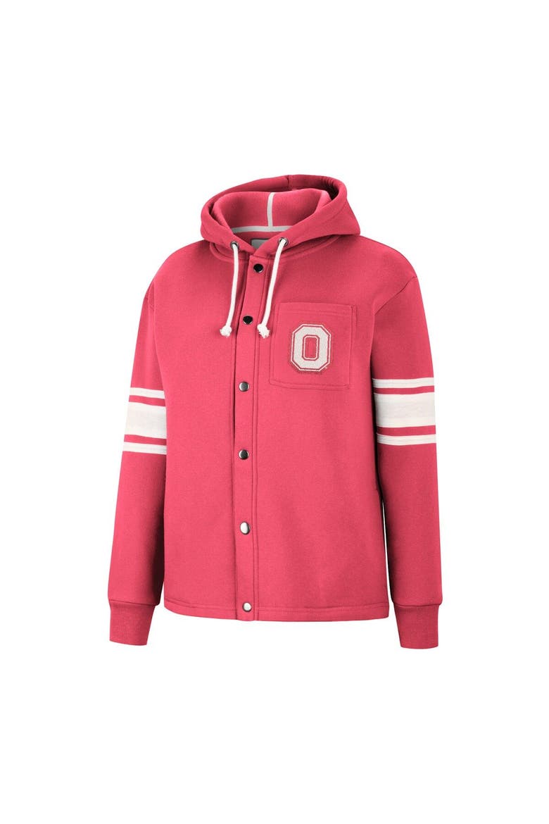 Women's Colosseum Scarlet Ohio State Buckeyes Mia Striped Full-Snap Hoodie Jacket, Alternate, color, Scarlet