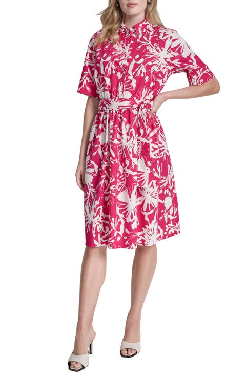 Floral Elbow-Length Sleeve Cotton Shirtdress