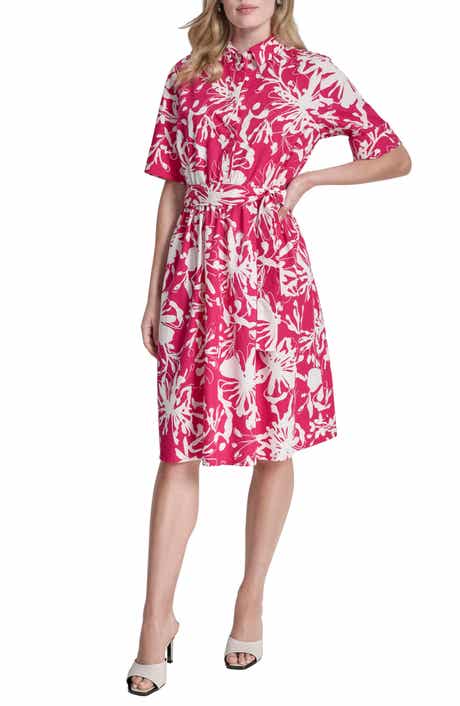DKNY Floral Elbow-Length Sleeve Cotton Shirtdress