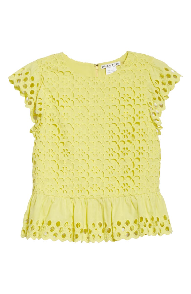 Alice + Olivia Sue Eyelet Peplum Top, Alternate, color,