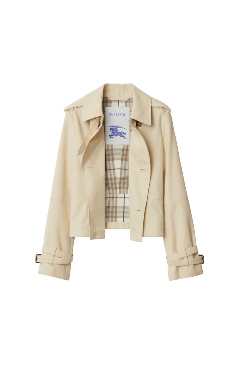 Burberry Cropped Cotton Blend Trench Jacket, Alternate, color, 
