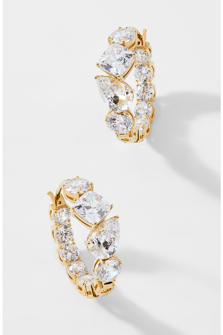 Chunky Cubic Zirconia Inside Out Hoop Earrings, Alternate, color, GOLD