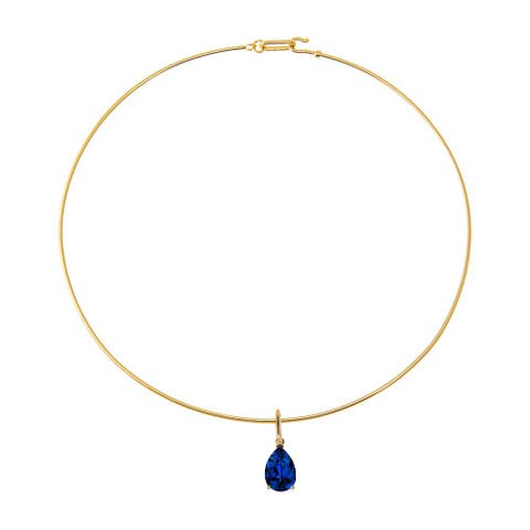 Colored CZ Pear Charm Solid Thin Wire Choker Necklace