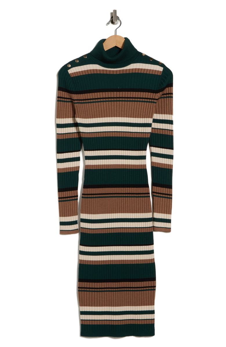 Madden Girl Stripe Long Sleeve Turtleneck Sweater Dress, Alternate, color, Hunter Combo