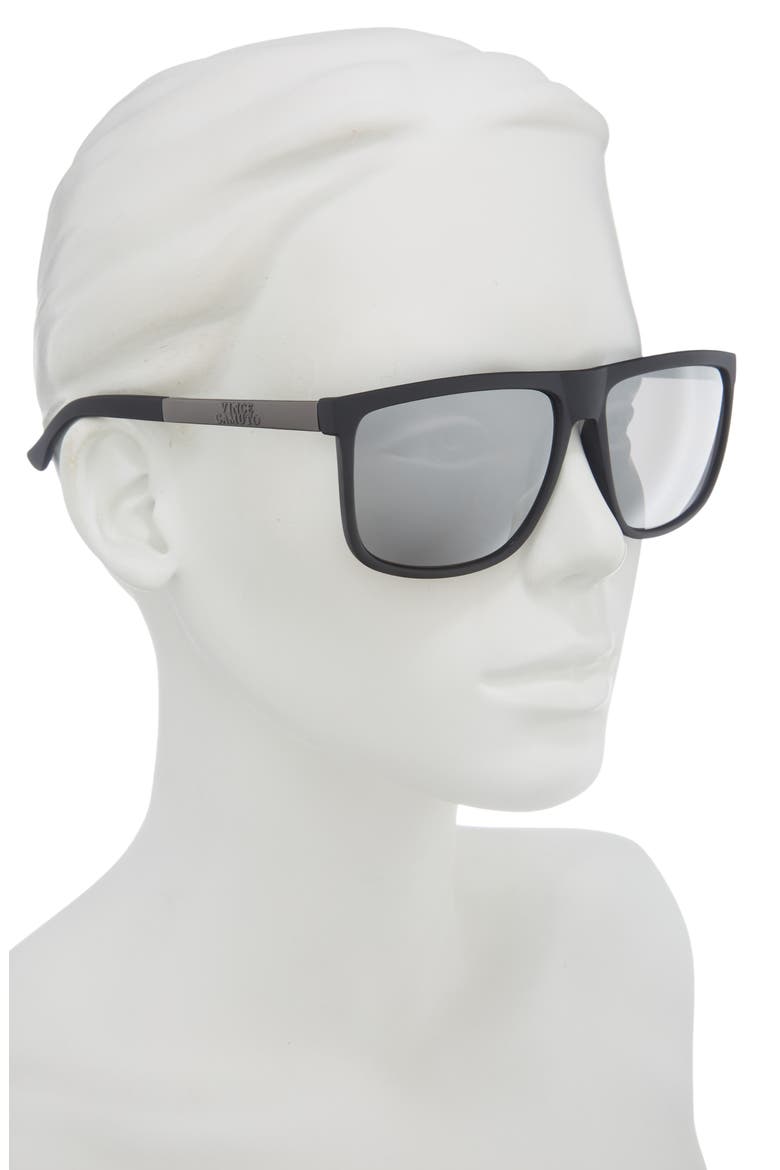 Rubberised Rectangular Sunglasses, Alternate, color, BLACK