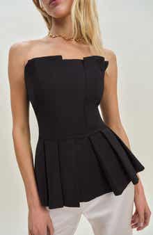 Reformation Ashlyn Pleated Peplum Strapless Top