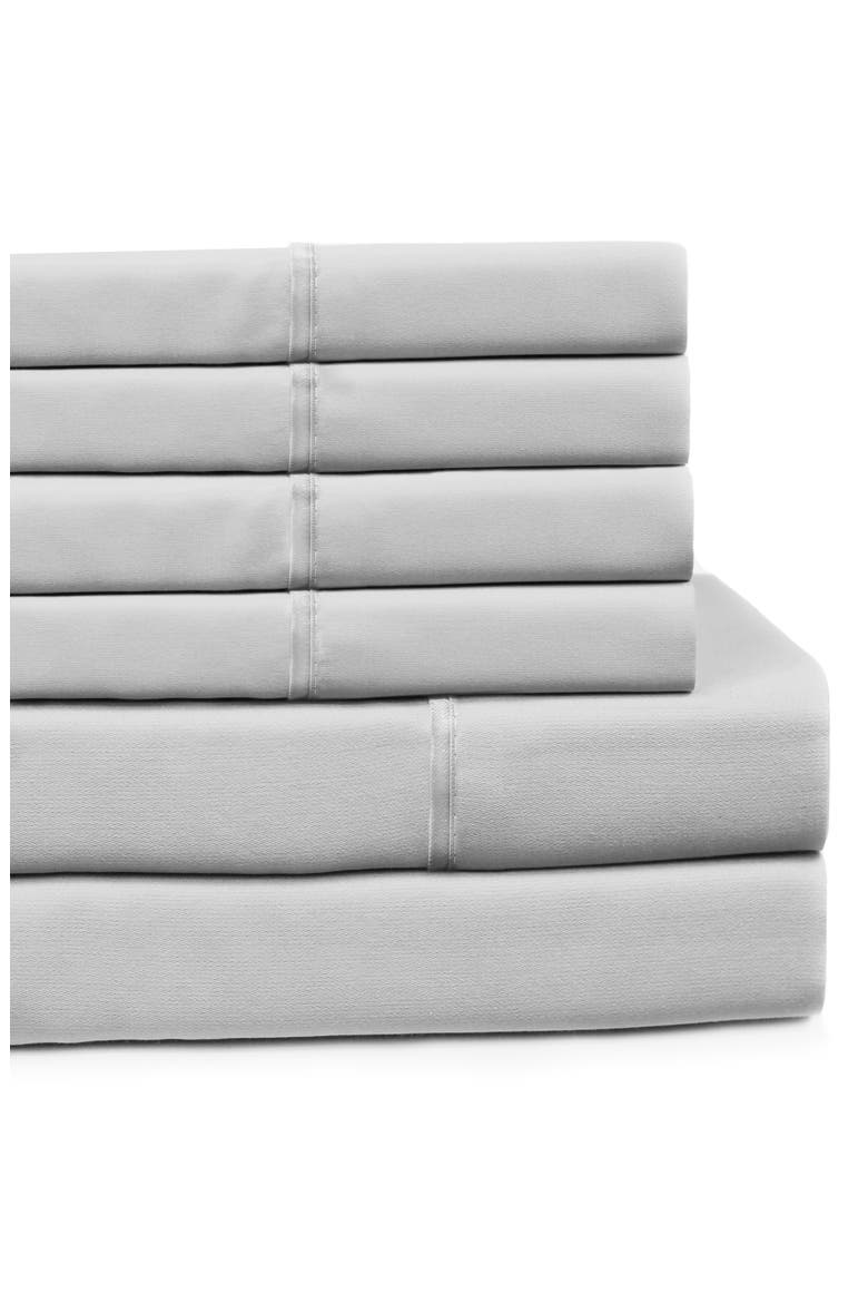 Pleat Detail 400 Thread Count Sheet Set with Bonus Pillowcases, Main, color, LIGHT GREY