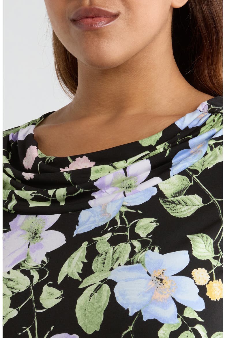 Cowl Neck Cap Sleeve Top, Alternate, color, BLACK MULTI
