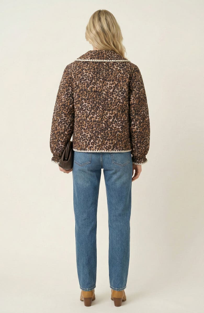 Modenaire Leopard Print Button-Front Contrast Trim and Collar Jacket, Alternate, color, Leopard Print