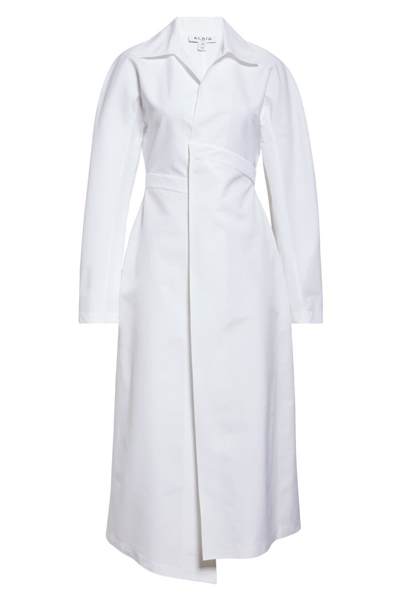 Long Sleeve Cotton Poplin Midi Wrap Shirtdress, Main, color, BLANC
