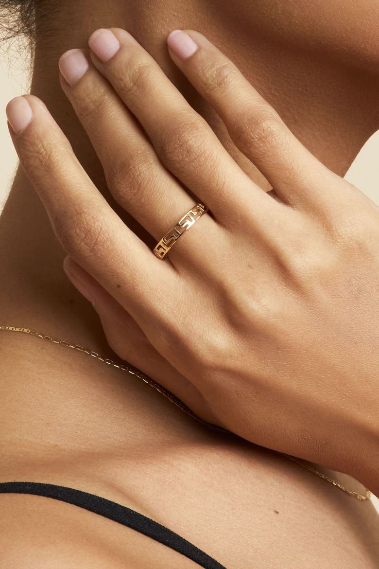 14K Yellow Gold Greek Key Band Ring, Alternate, color, Yellow Gold