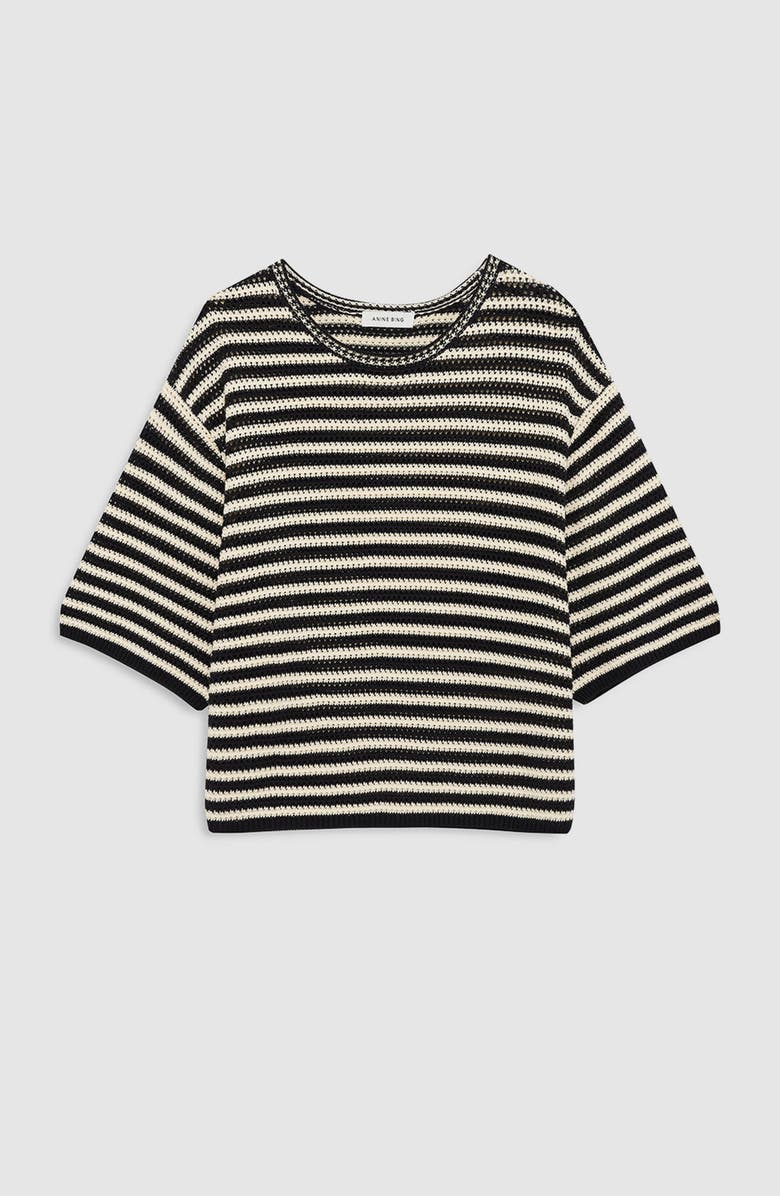 ANINE BING Theo Sweater, Alternate, color, Black And Ivory Stripe