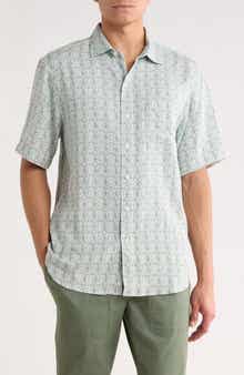 Tommy Bahama Wash of Watercolor Geo Print Short Sleeve Button-Up Shirt