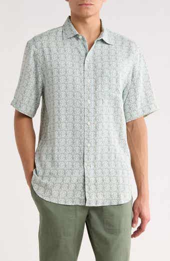 Wash of Watercolor Geo Print Short Sleeve Button-Up Shirt