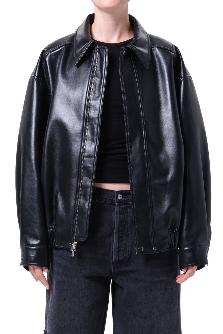 Aston Recycled Leather Bomber Jacket, Main, color, DETOX BLACK