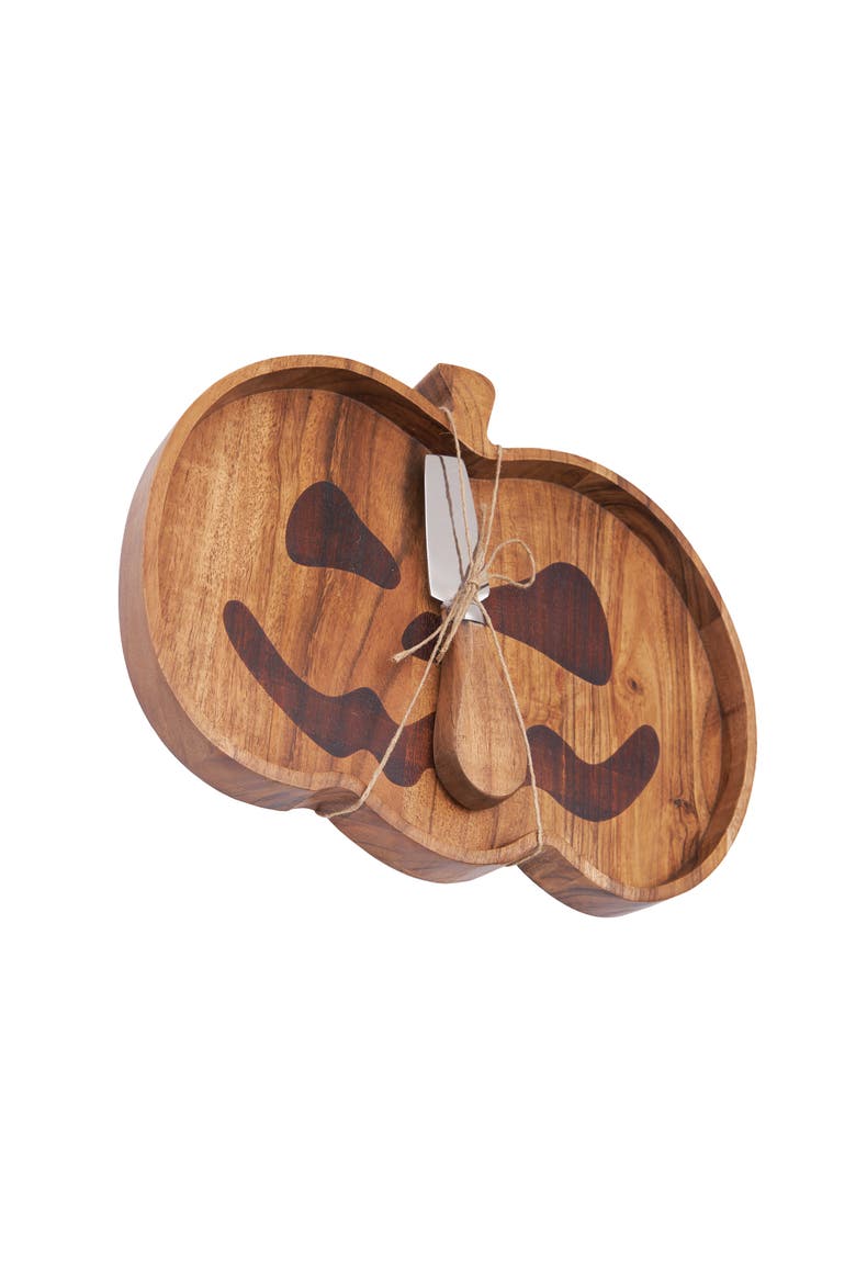 Halloween Pumpkin Mango Wood Serving Board w/ Spreader Set of 2, Alternate, color, Brown