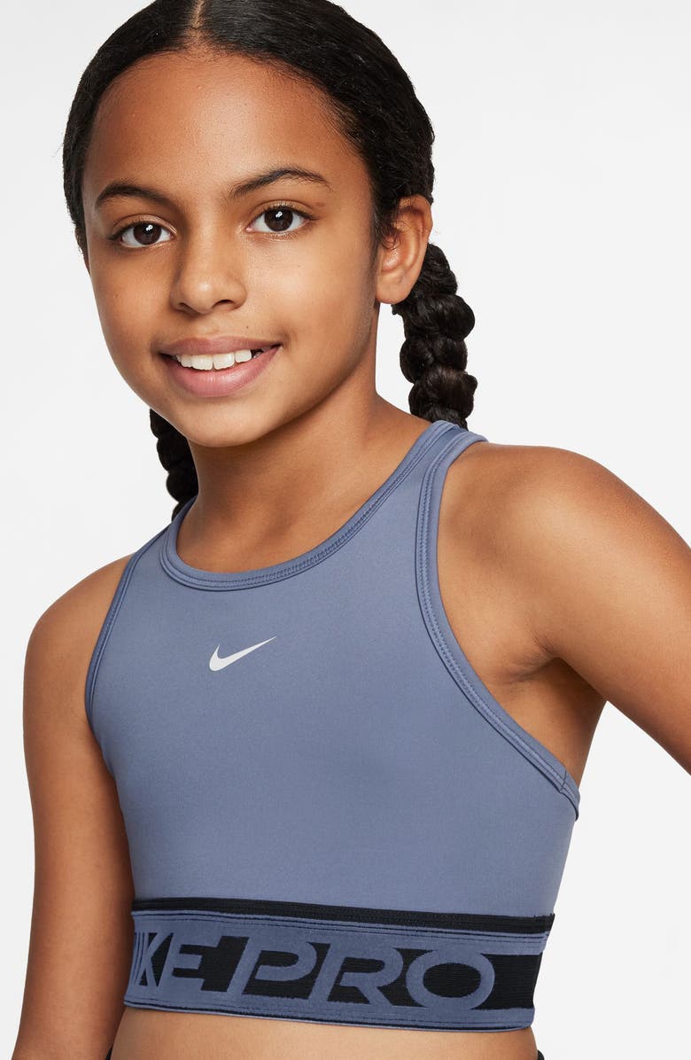 Nike Kids' Pro Swoosh Dri-FIT Sports Bra, Alternate, color, World Indigo/ White
