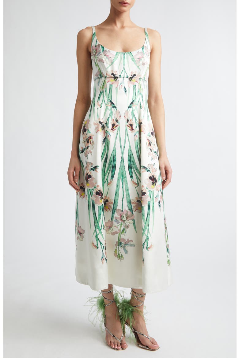 Floral Duchesse Satin Strapless Gown, Main, color, MIRRORED ORCHID IVORY