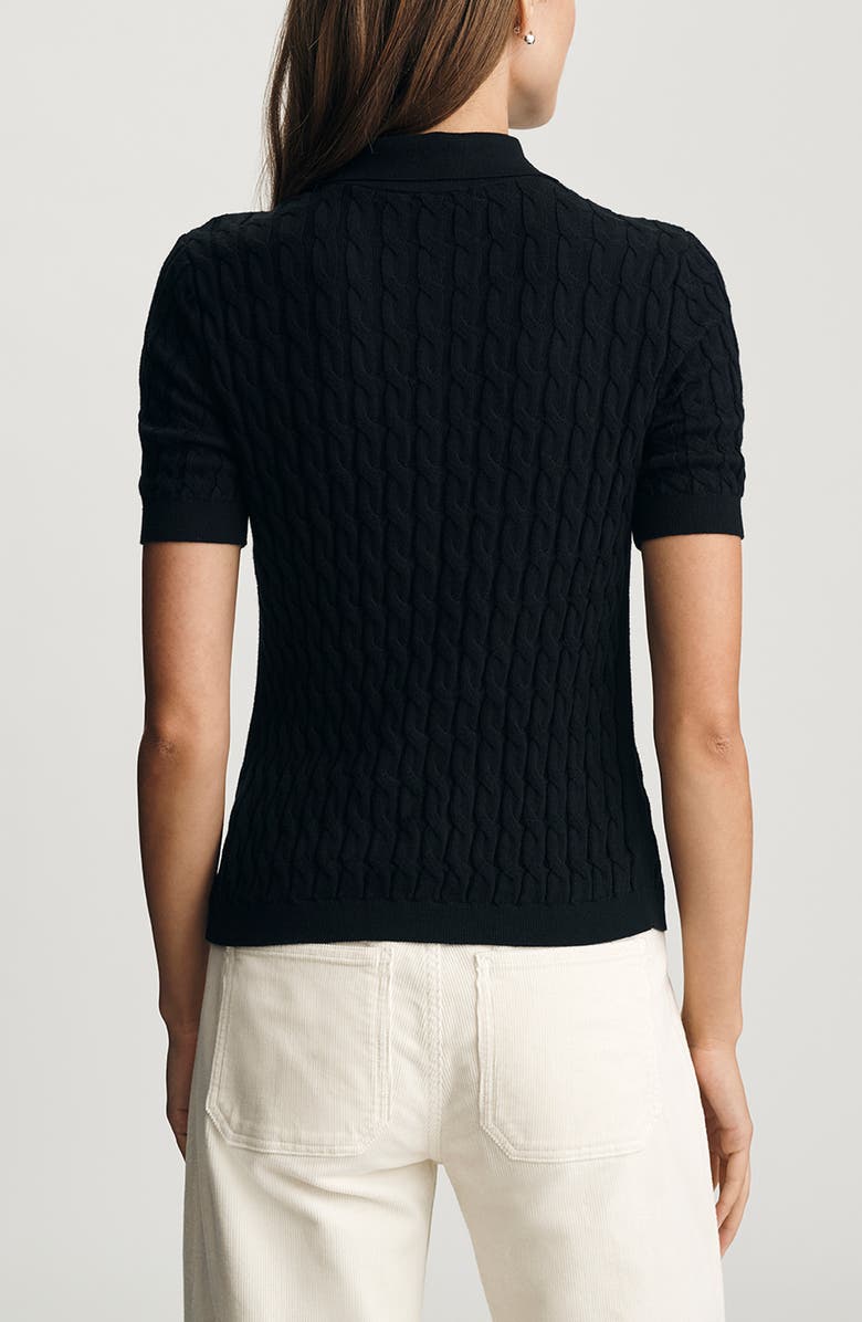 Mavi Jeans Cable Stitch Short Sleeve Cotton & Cashmere Polo Sweater, Alternate, color, Black