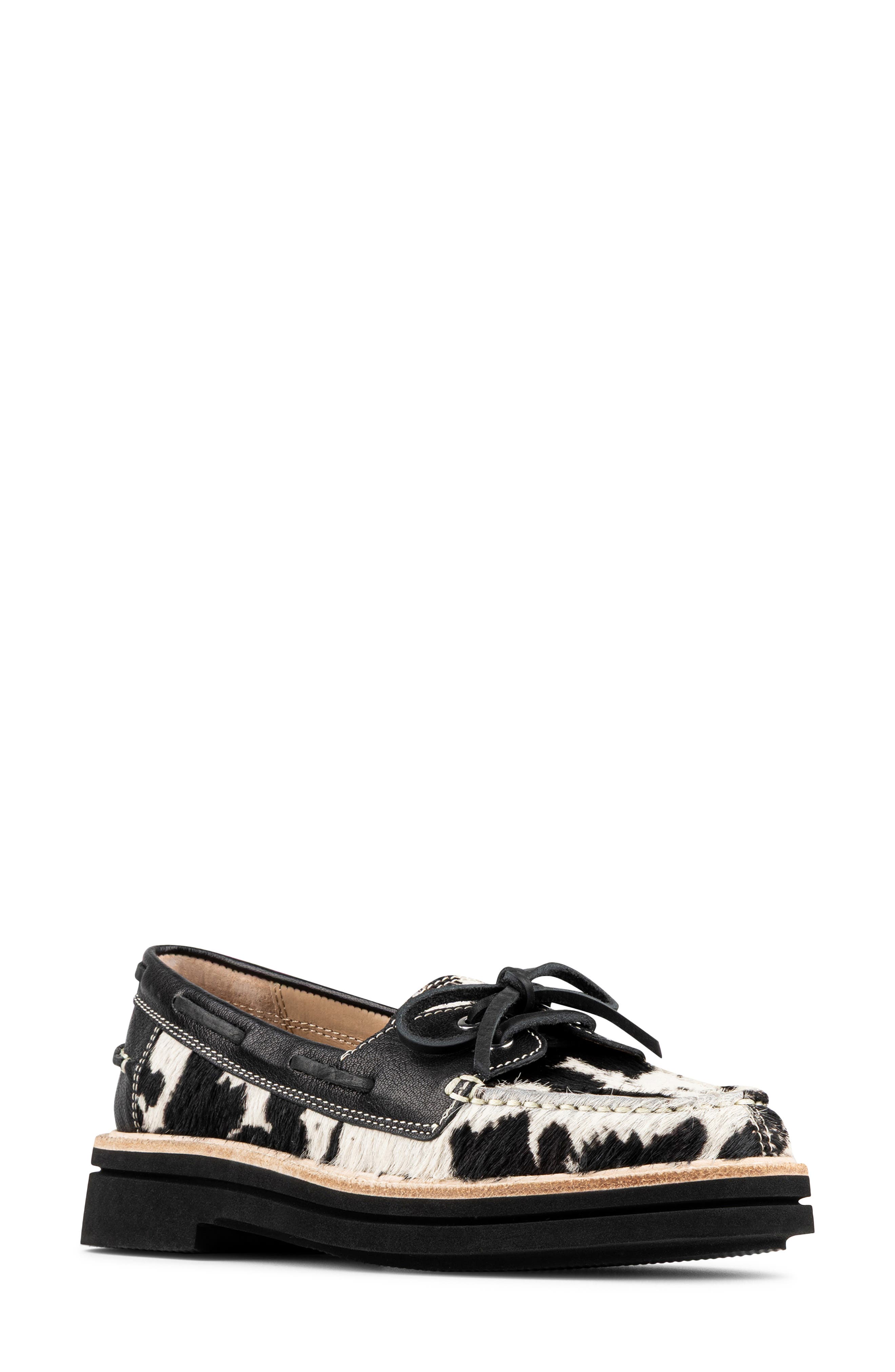 Donald Pliner Lillith Boat Shoe, Main, color, Bone/ Black Print Calf Hair