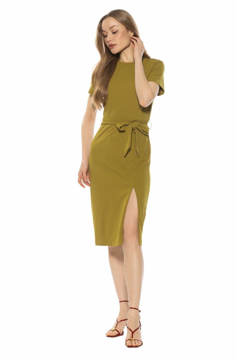 Zyra Short Sleeve Tie Waist Sheath Dress, Alternate, color, SAGE