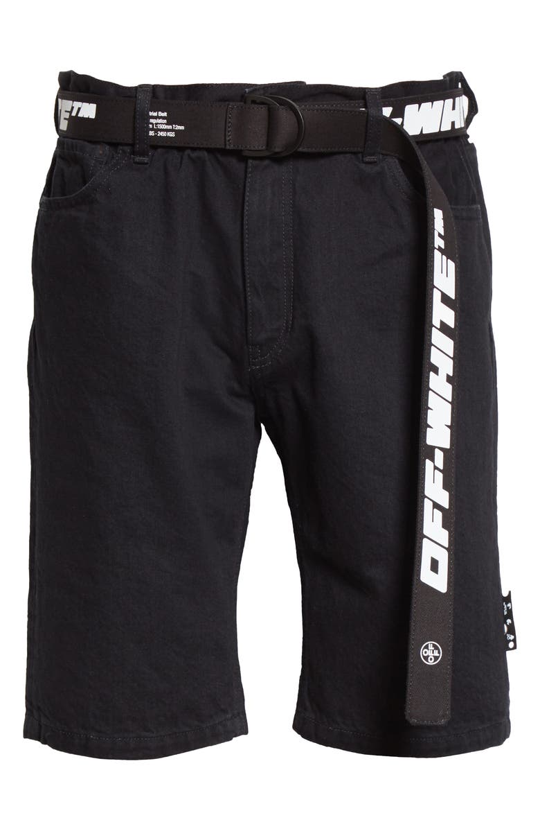 Off-White Logo Slim Slouch Shorts, Alternate, color, 