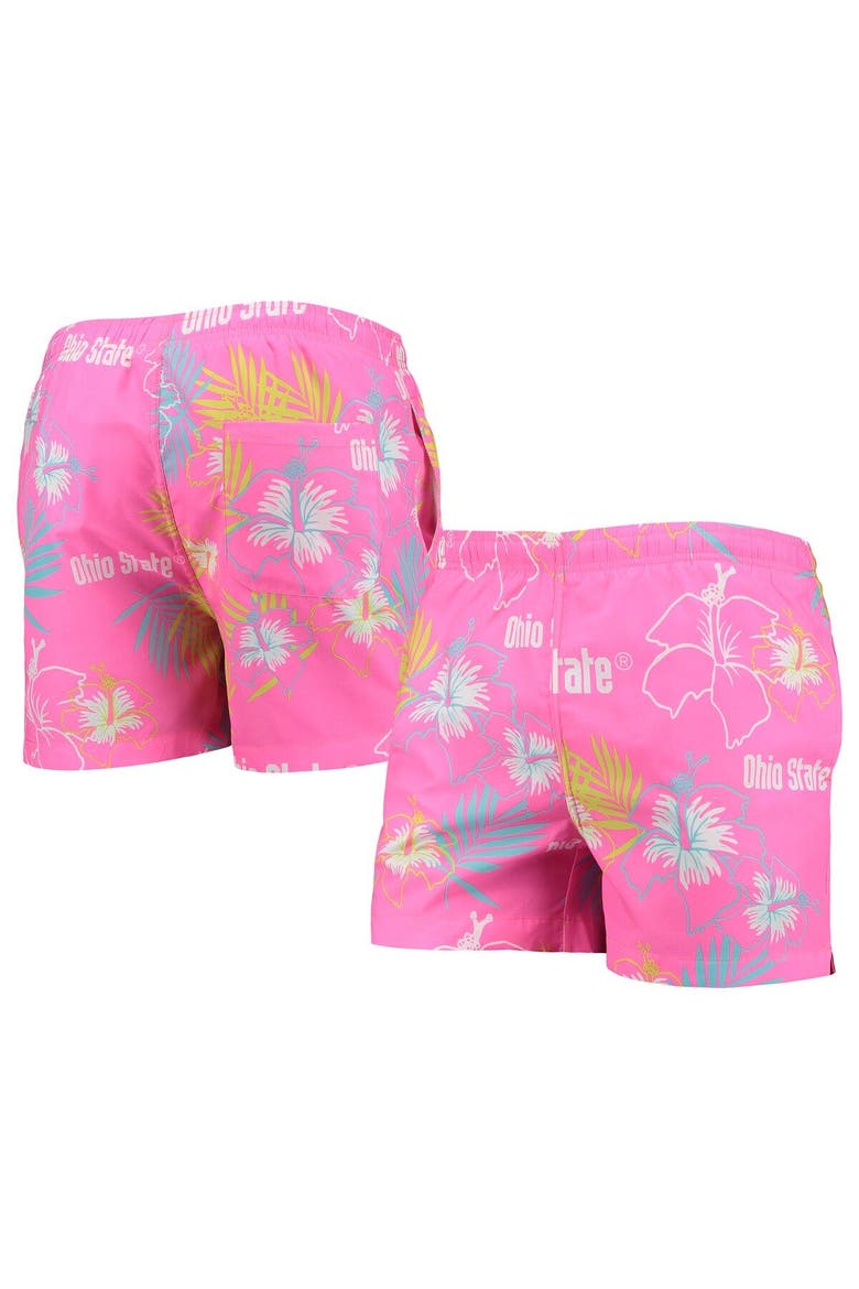 Men's FOCO Pink Ohio State Buckeyes Neon Floral Swim Trunks, Main, color, Pink