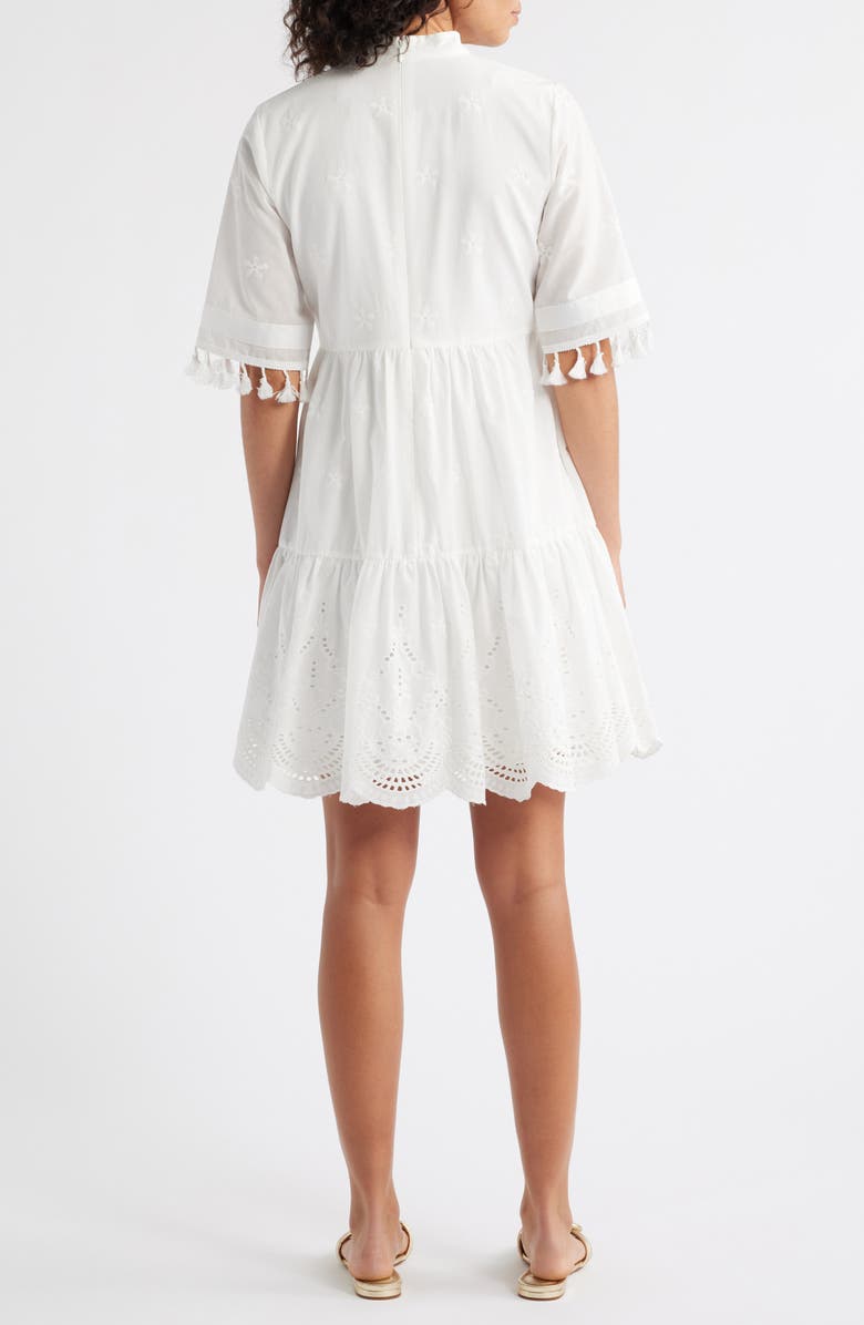 Tahari ASL Eyelet Embroidery Tiered Cotton Shift Dress, Alternate, color, 