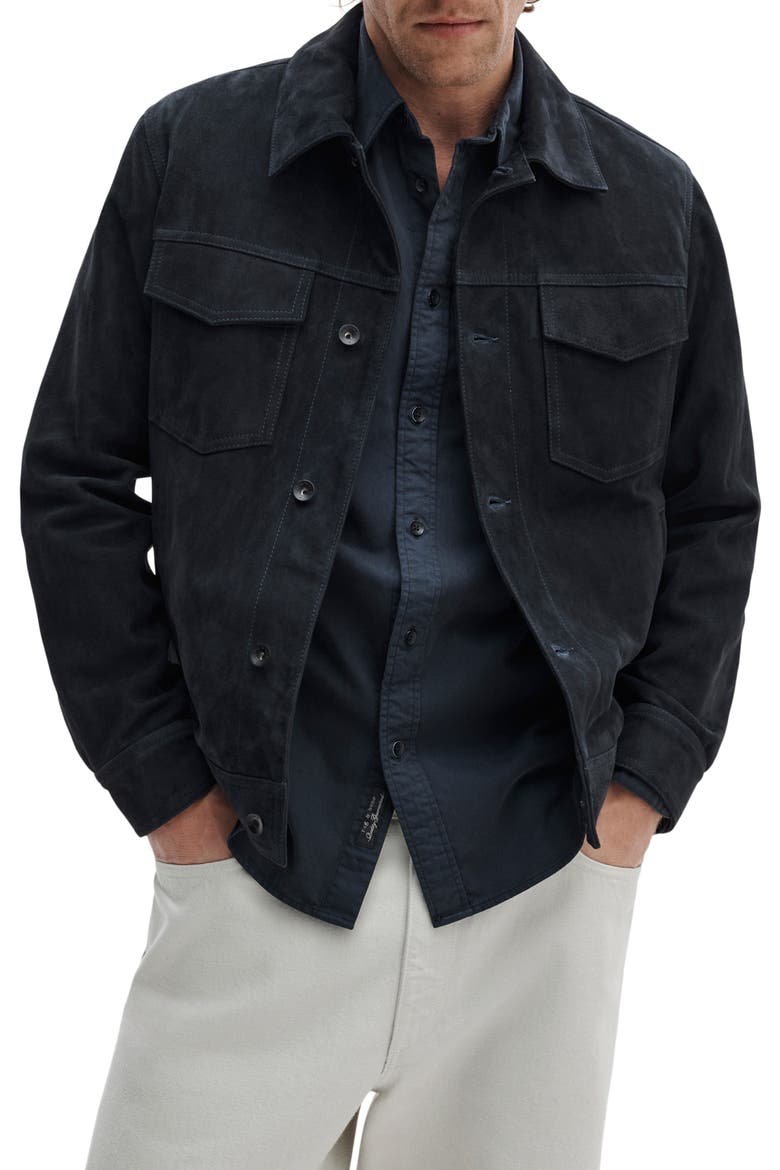 Suede Trucker Jacket, Main, color, NAVY